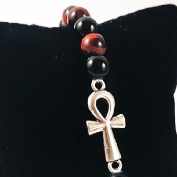 Men or women red tiger eye onyx ankh bracelet - Picture 3 of 6